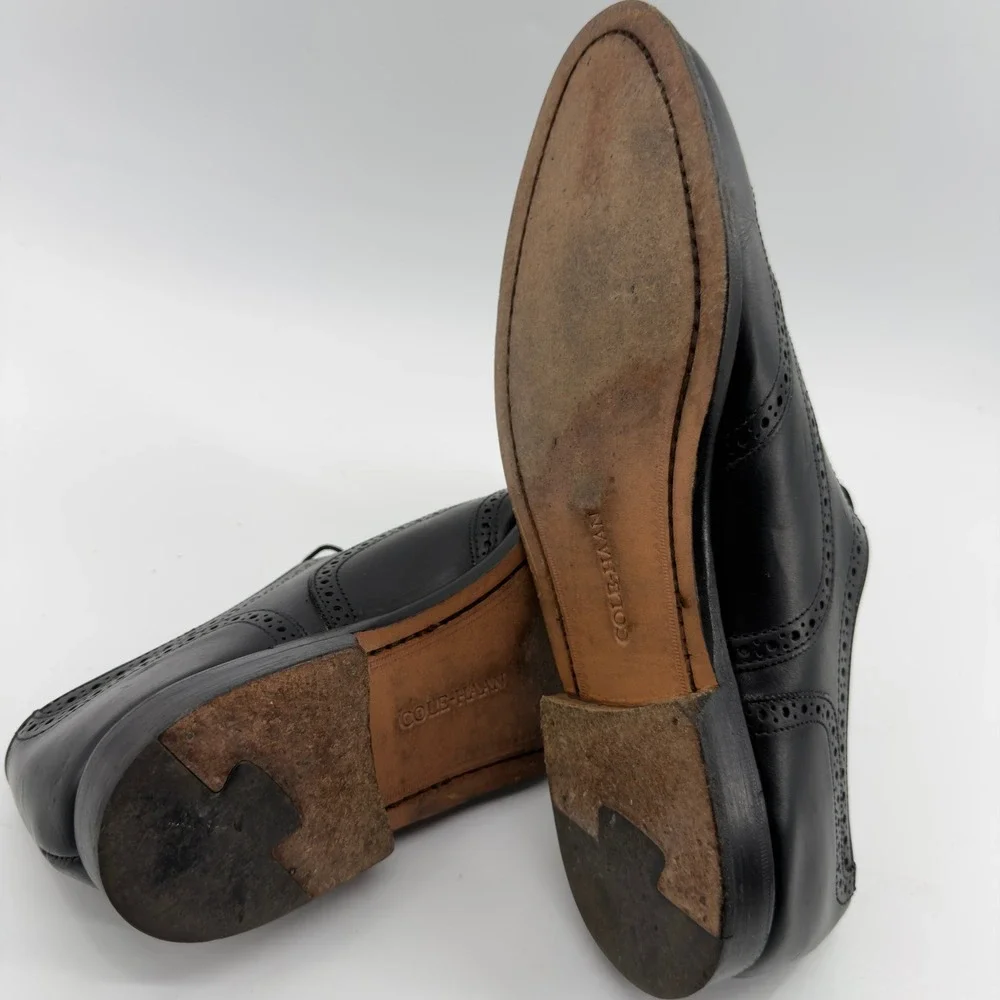 Cole Haan Mens Black Leather Wingtip Oxford Dress Shoes 11 D